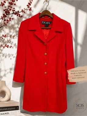 Escada Vibrant Red Wool Blend Coat